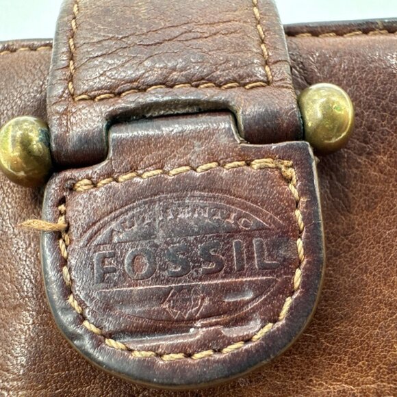 Vintage Y2K Fossil Distressed Soft Leather Wallet Trifold Brown Card Money Snap - Picture 13 of 14